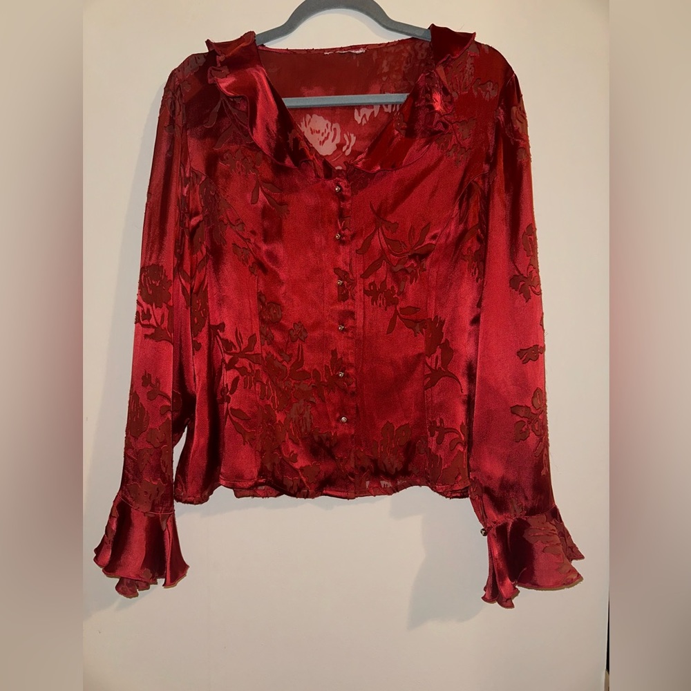 Vintage Y2K Satin Burnout Top in Crimson